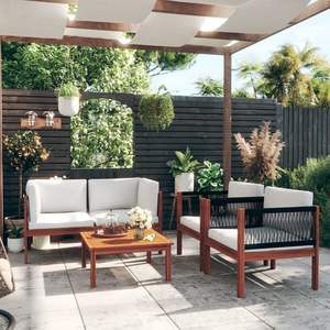 Grand ensemble de salon de jardin en bois d'acacia massif crème, mobilier de jardin extérieur haut de gamme - Product Image 1