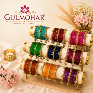 Nouvel ensemble de bracelets en verre et métal doré de style cachemire, tendance et très demandé, Churiyan, pour mariages, fêtes et occasions spéciales, cadeaux de remerciement faits à la main - Product Image 1