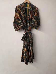 เสื้อคลุมกิโมโนผ้ากำมะหยี่พิมพ์ลายด้วยมือยาวเต็มตัวแขนยาวผ้ากำมะหยี่ระบายอากาศได้ดีเป็นมิตรกับสิ่งแวดล้อมสำหรับฤดูร้อน - Product Image 2