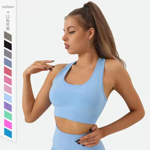 Conjunto de Yoga de 2 Piezas sin Costuras para Mujer, Diseño a Cuadros, Cuello Redondo, Leggings de Cintura Alta, Cintura Elástica con Tirantes No Convertibles - Product Image 2