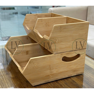 Panier en bois naturel, lot de 4 paniers de rangement empilables, ouverture frontale, pour cuisine, fruits, légumes, collations, fabriqué au Vietnam - Product Image 5