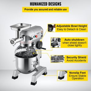 Robot da Cucina Elettrico Multifunzione 2-in-1 Commerciale da 1100W con Ciotola in Acciaio Inox da 20Qt, Impastatrice Planetaria e 3 Spatole per Carne - Product Image 6