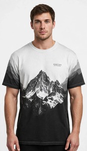 ONETEN APPAREL T-shirt à col rond pour homme, noir et blanc, imprimé photo de montagne, manches courtes - Product Image 1