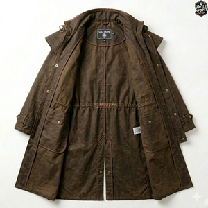 Manteau long imperméable pour homme avec col montant et plusieurs poches, en toile - Product Image 2