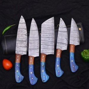 Handmade Damascus Steel Chef <b>Knife</b> <b>Set</b> with Blue Resin and Wood Handle Design Survival Hunting <b>Knives</b> A&M Enterprises - Product Image 1