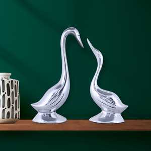 Figura de Cisne de Aluminio Niquelado Tradicional, 2 Piezas, Escultura Animal Moderna Grabada a Mano, Decoración de Mesa para Sala de Estar y Hogar - Product Image 2