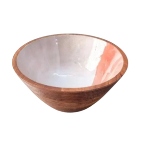 Bol à salade moderne en bois écologique avec revêtement imprimé émaillé, bol de service rond décoratif pour fruits et décoration de cuisine - Product Image 1