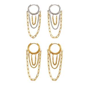 Pendientes de Aro Minimalistas de Acero Inoxidable con Borlas Doradas al por Mayor - Product Image 2