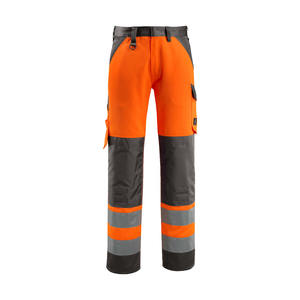 Pantalones de Seguridad para Motosierra de Alta Visibilidad, Transpirables e Impermeables, Estilo Delantal Forestal, Protección Naranja para Piernas, Microfibra Negra - Product Image 1
