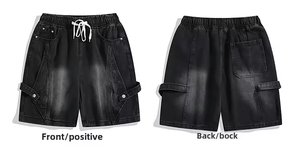 Shorts de mezclilla casuales de verano para jóvenes, diseño de cinco puntos de estilo industrial desestructurado, bordado ligero, elástico y ecológico. - Product Image 2