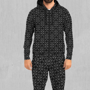 Men's Geometric Print Tracksuit <b>Hooded</b> Full <b>Zip</b> Sweatshirt and Pants Set Casual Autumn Breathable Polyester Jogger Outfit - Product Image 4