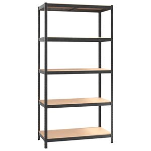 Scaffale a 5 Ripiani in Acciaio Grigio e Legno Ingegnerizzato per Carichi Pesanti - Product Image 2