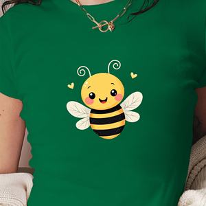 เสื้อยืดสั้นลายการ์ตูนผึ้งน่ารักของผู้หญิง Y2K สไตล์สลิมฟิตผ้าถักพิมพ์ดีไซน์ - Product Image 2