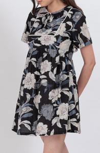 Robe Courte Femme en Coton Noir à Motifs Floraux, Qualité Export, Écologique, Col en V, Coupe Slim, Ligne A, Tendance, Légère et Fluide pour l'Été - Product Image 6