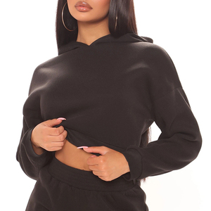 Sudadera Corta para Mujer, Color Negro Sólido, Tejida en Algodón y Fibra de Bambú, Informal, para Otoño, Manga Larga, Corte Regular - Product Image 1