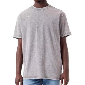 T-shirts en coton vintage délavé pour hommes, col rond, coupe oversize, grande taille, style streetwear, vente en gros OEM à faible MOQ - Product Image 1