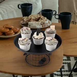 Round Metal Cake Platter With 5 Cupcake Holders Black Wire Base Elegant Display Stand for Party Decor - Product Image 5