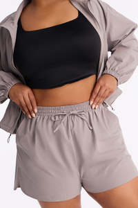 Ensemble veste coupe-vent légère et short pour femme, col haut, fermeture éclair, taille élastique, cordon de serrage, vêtements de sport décontractés, ensemble deux pièces - Product Image 4