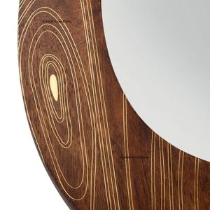 Mid Century Modern Irregular Shape Wooden Wall <b>Mirror</b> <b>Frame</b> With Brass Inlay - Product Image 4