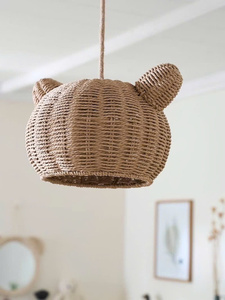 Handcrafted seagrass bear shape lampshade cute woven pendant light shade natural fiber <b>lighting</b> decor eco friendly boho nursery - Product Image 3