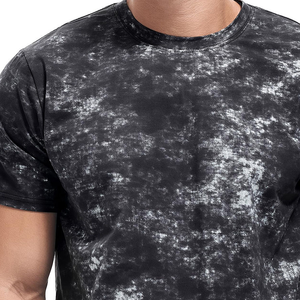 เสื้อยืดคอกลมแขนสั้นผู้ชายลายมัดย้อม ทรงปกติ สวมใส่สบาย ผลิตจากผ้าฝ้ายเจอร์ซีย์ถัก 100% ดีไซน์ลายพิมพ์ - Product Image 4
