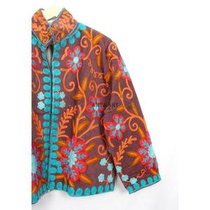 handcrafted Floral Embroidery <b>Mandarin</b> <b>Collar</b> Cotrise <b>Jacket</b> Handmade Cotton Lining Breathable Quick Dry for Autumn/Winter Thick - Product Image 4
