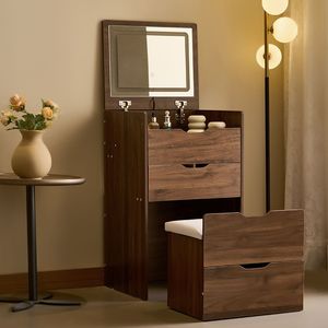 3-in-1 Compact Makeup Vanity Set Flip Top Mirror <b>Small</b> Make-Up Vanity with Visible Glass Desktop for Apartment Use 3 <b>Draw</b> - Product Image 3