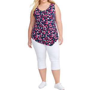 Débardeur pour femmes grandes tailles, tissu jersey, col rond uni, extensible, sans manches, ourlet asymétrique, lavage en machine - Product Image 3