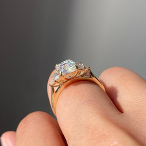 Luxury Emerald Cut Lab Grown <b>Diamond</b> Five Stone <b>Ring</b> IGI Certified 14K Gold Plated Wedding Bridal Jewelry Gift - Product Image 4