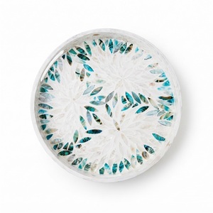 Plateau en nacre rond avec incrustation de coquillages, plateau de service décoratif pour table basse, plateau en mosaïque MOP, prix d'usine en gros - Product Image 3