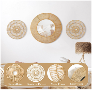 Vietnam Modern Grass Floral Round Mirror Handmade <b>Wall</b> Decor - Product Image 4