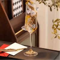 Flûtes à vin en cristal soufflé à la main à double paroi, motif papillon doré, pour mariage, verres à toast élégants, cadeau nuptial de luxe