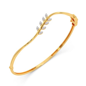 Brazalete con diseño de hoja ondulada inspirado en la naturaleza, con cierre de diamante - Product Image 1
