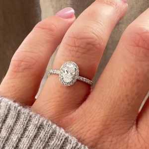 Custom Oval Cut Lab Diamond Engagement <b>Rings</b> 14K 18K Solid Gold Halo With Pave Band Modern Bridal Bands Gift For Women Wholesale - Product Image 1