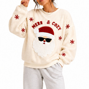 Women's Christmas Sweatshirt Polar Fleece Custom Applique Embroidery Winter Wear Crew Neck Oversized Pullover Private Label - Product Image 2