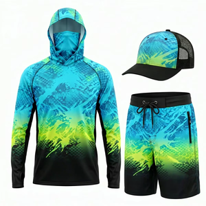 Ensemble de pêche camouflage : Maillot à manches longues, Hoodie, Rashguard, Short, Protection solaire, Tenue de pêche avec chapeau - Product Image 4