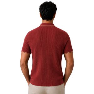 Polo de Punto Rojo Personalizado para Hombre, Cierre Dorado, Manga Corta, Tela Texturizada de Lujo, Logotipo Personalizado, Camisa de Golf de Diseñador OEM - Product Image 2