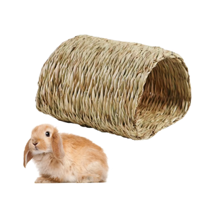 Tunnel de couchage chaud en paille naturelle pour l'hiver, abri tressé pour lapin, cochon d'Inde, chinchilla, petit animal de compagnie, jouet de cage - Product Image 1