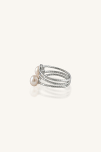 Pearl and <b>Cz</b> <b>Ring</b> in 92.5 Sterling Silver KLSR-11693 - Product Image 6