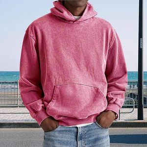Sudadera con Capucha Rosa Extra Grande para Hombre, Color Sólido, Felpa, Informal, 100% Algodón, Transpirable, Ecológica, Corte Regular, Diseño con Bolsillos - Product Image 5