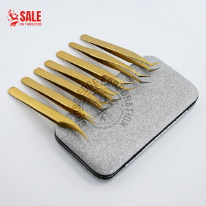 Diamond Grip Eyelash Tweezers in <b>Glitter</b> Gold Color Private Label Fiber Tip Volume Lashes Beauty Tool - Product Image 1