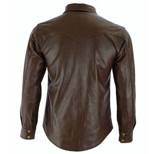 Chemises en cuir pour hommes sur mesure, vente en gros, manches longues, meilleure qualité, chemises en cuir à manches boutonnées unies - Product Image 2