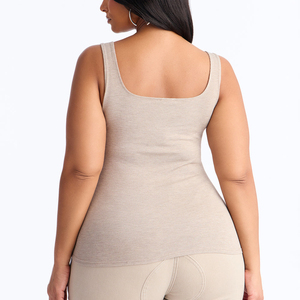 Custom Logo Women's Beige Square Neck Knitted Waffle Tank <b>Top</b> Casual Style Ribbed Spandex/Polyester <b>Crop</b> Layering Tank <b>Top</b> Women - Product Image 2