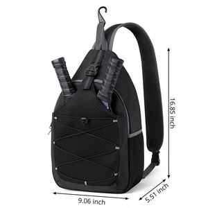 Waterproof Black Pickleball Sling Bag With Mesh Pocket, Heavy Duty Crossbody Racket Backpack With Fence Hook and <b>Balls</b> - Product Image 2