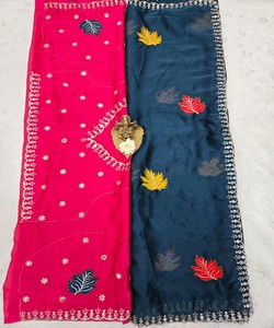 ผ้าไหมแฟนซีลายรังโกลี ประดับด้วยกระจกแท้ งานปักดิ้นทอง  ชุดส่าหรีพร้อมเสื้อคลุมแบบยังไม่เย็บติดกัน เหมาะสำหรับงานปาร์ตี้ งานแต่งงาน งานเฉลิมฉลอง ชุดพื้นเมือง สีชมพู สีฟ้า - Product Image 3