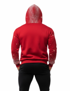 Sudadera con Capucha Unisex Roja con Estampado Personalizado, Sudadera de Forro Polar para Invierno, Chaqueta con Capucha Estilo Urbano con Diseño de Pedrería - Product Image 5