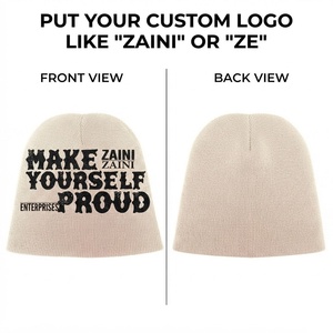 <b>Men</b> Beanie Cap 300 GSM Premium Acrylic Rib Knit Beige Black Custom Logo Screen Printed Warm <b>Winter</b> Stretch Cuffed <b>Hat</b> Style - Product Image 1