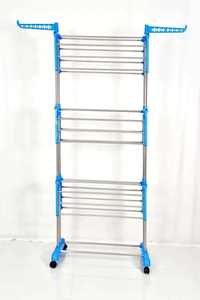 High Capacity Stainless Steel 24 Pipe <b>Drying</b> Tower Silver Three Tier Rolling Laundry Stand Flexible <b>Clothes</b> Hanger - Product Image 4