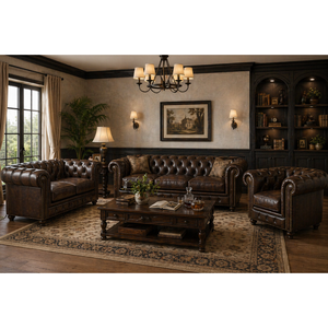 Luxury Chesterfield Leather <b>Sofa</b> Set 3 Seater 2 Seater 1 Seater Classic Living Room Furniture Traditional Living Room Set - Product Image 1