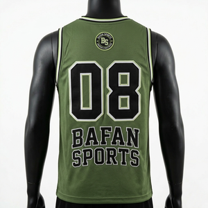Camiseta de baloncesto Elite 165 GSM de malla de poliéster que absorbe la humedad, color verde oliva, con logotipo personalizado bordado, para hombre. - Product Image 6